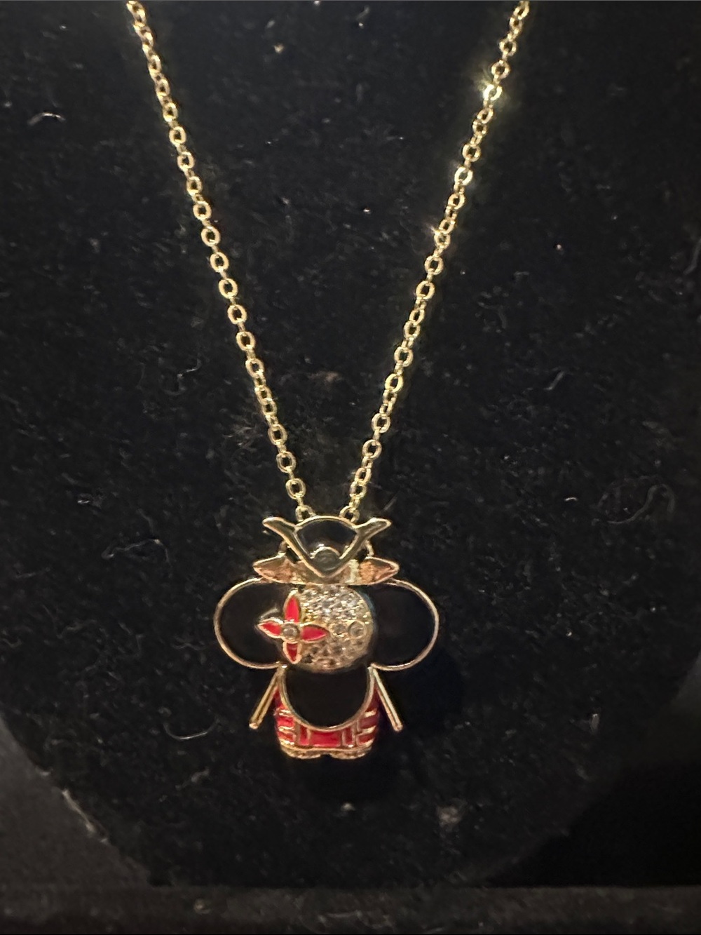 LSJ Gold-filled Red & Black Flower Pendant Necklace 16-18in